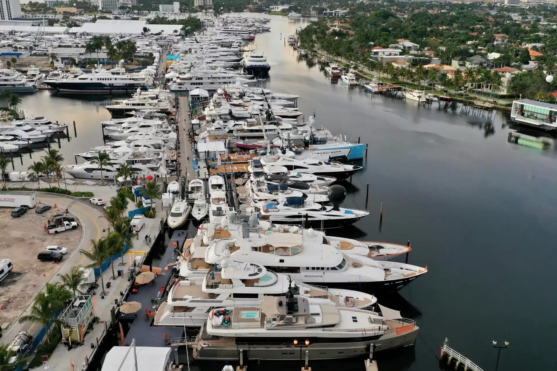 The Fort Lauderdale International Boat Show docks from the air