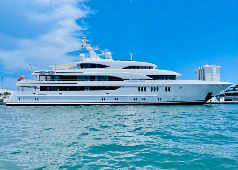 A superyacht lying off the coast